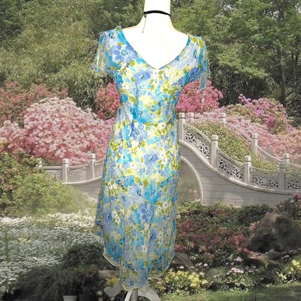 CDC Petite Blue Floral 90s Midi Dress Size 2 - image 6
