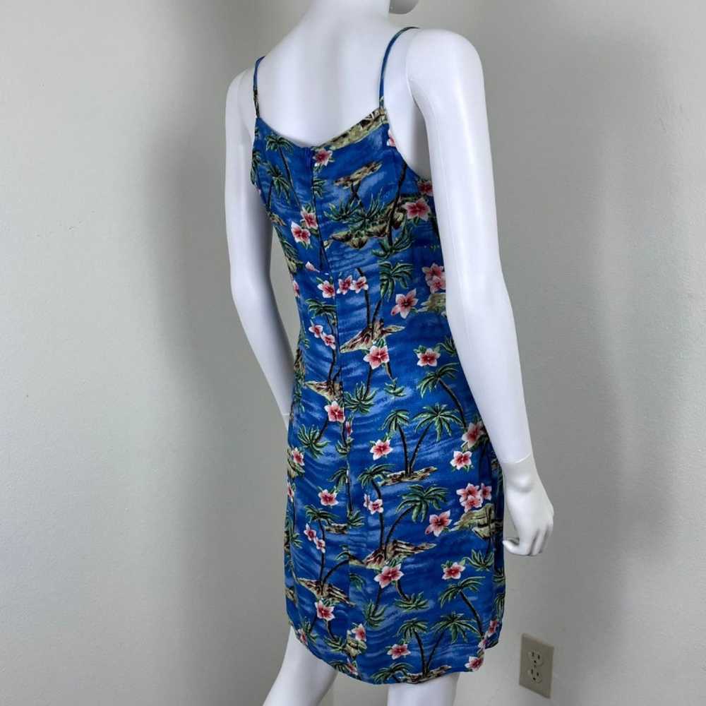 Vintage Women Size M Blue Floral Tropical Hawaiia… - image 4