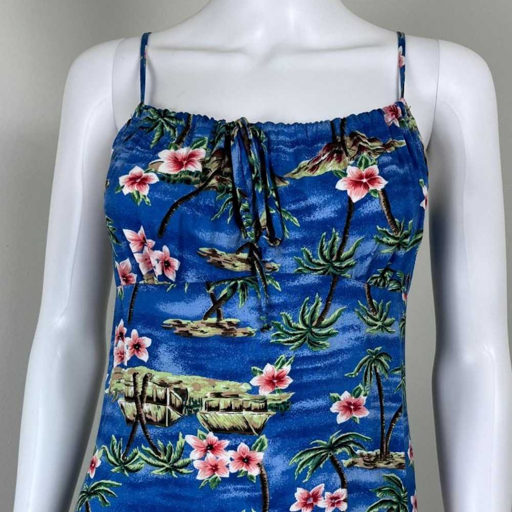 Vintage Women Size M Blue Floral Tropical Hawaiia… - image 8