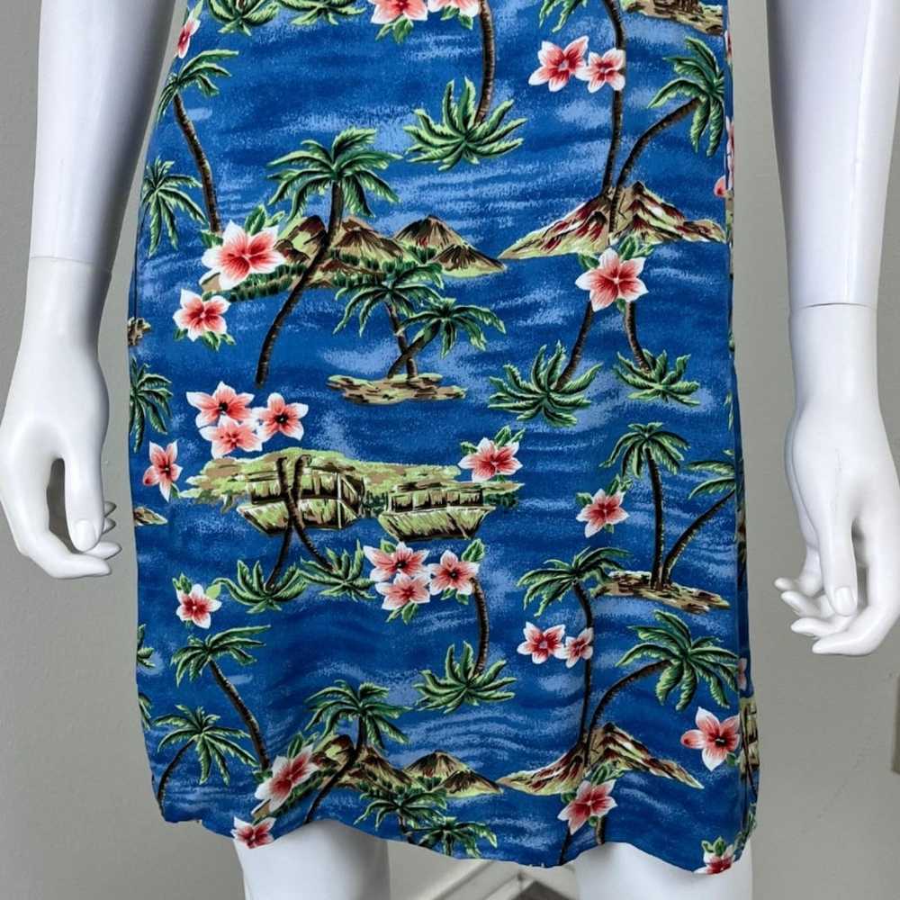 Vintage Women Size M Blue Floral Tropical Hawaiia… - image 9