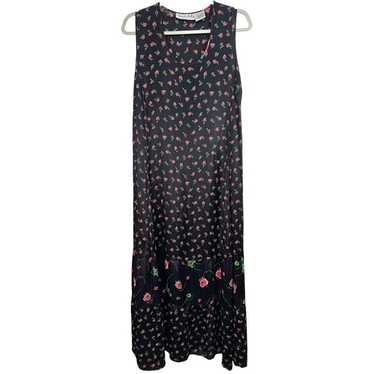 Vtg Victoria Holly Sheer Black Floral Maxi Dress … - image 1