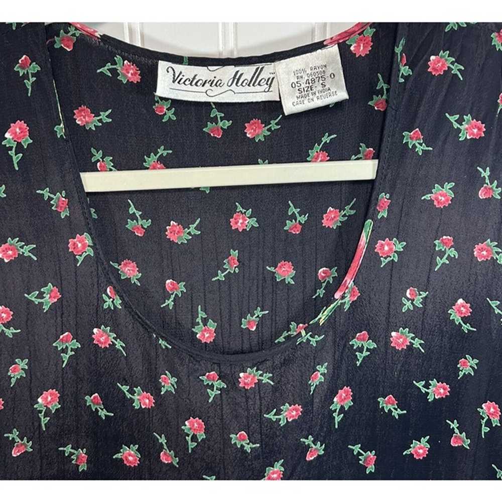 Vtg Victoria Holly Sheer Black Floral Maxi Dress … - image 3