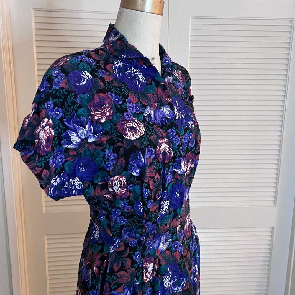 Vintage Dark Floral Shirt Dress - image 2