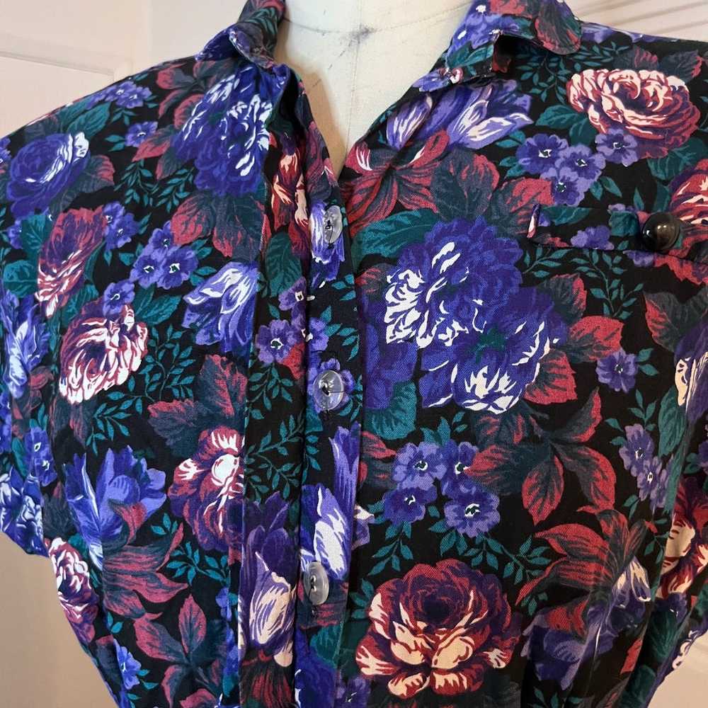 Vintage Dark Floral Shirt Dress - image 4