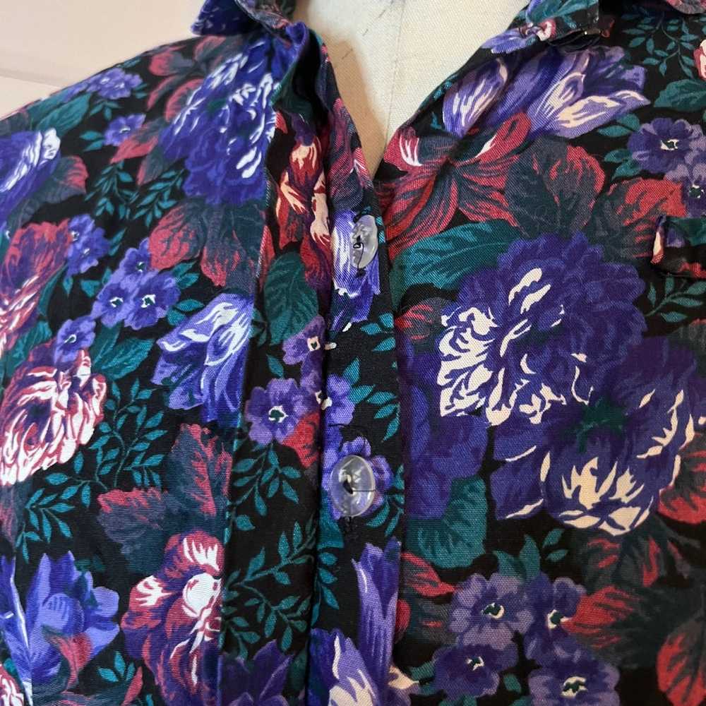 Vintage Dark Floral Shirt Dress - image 5