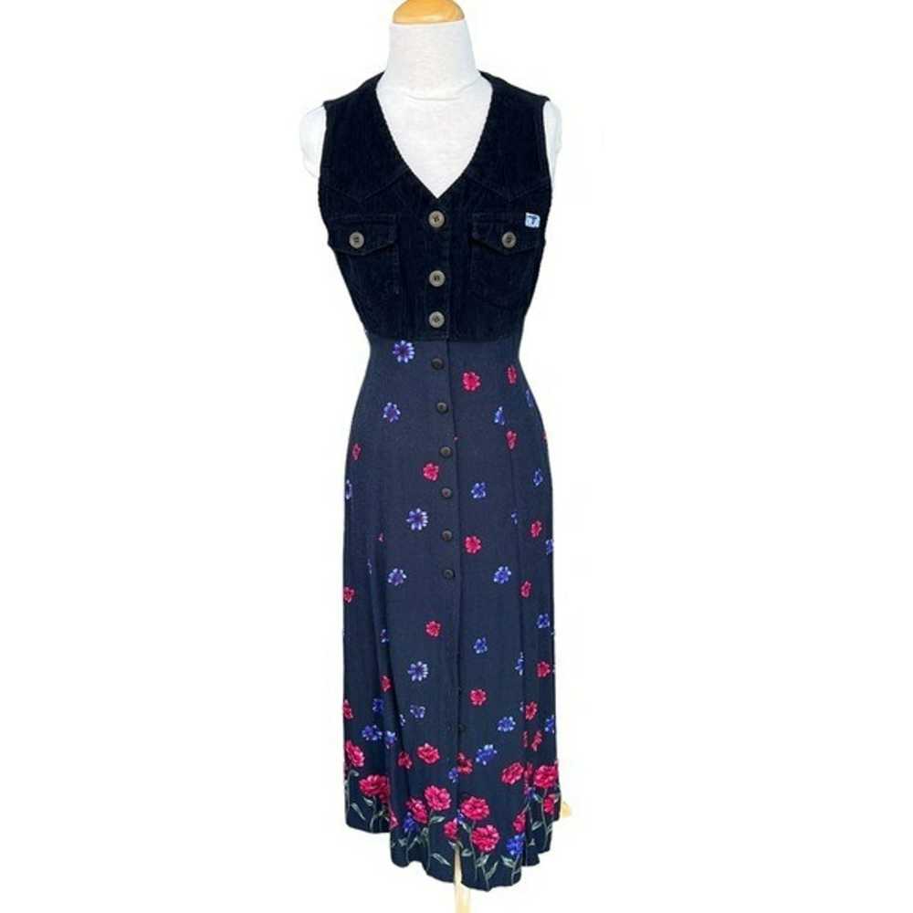 VTG 90s True Blue Floral Button Front Maxi Dress … - image 1