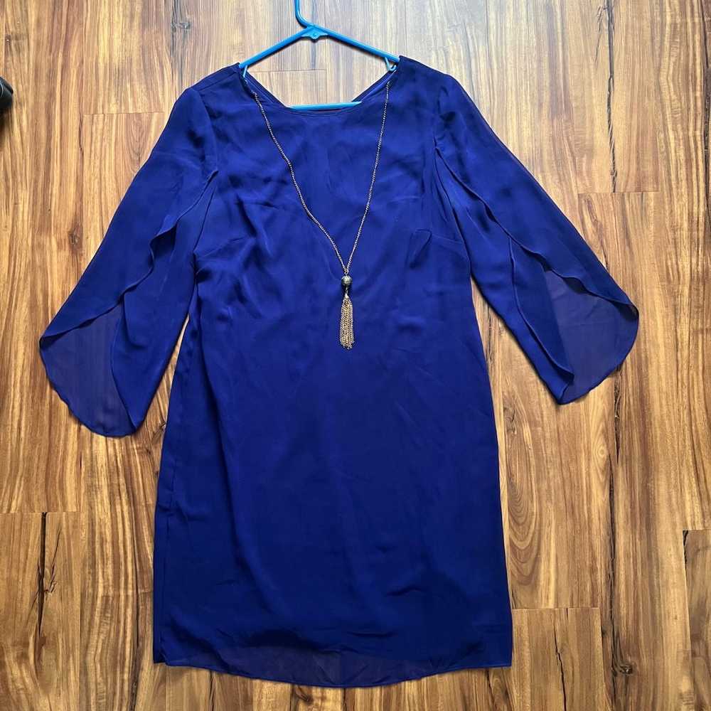 Vtg SLNY navy blue chiffon overlay shift dress w … - image 3