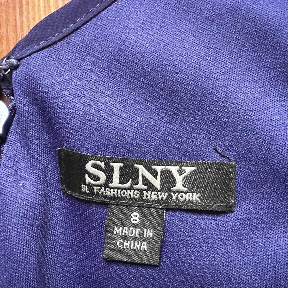 Vtg SLNY navy blue chiffon overlay shift dress w … - image 5