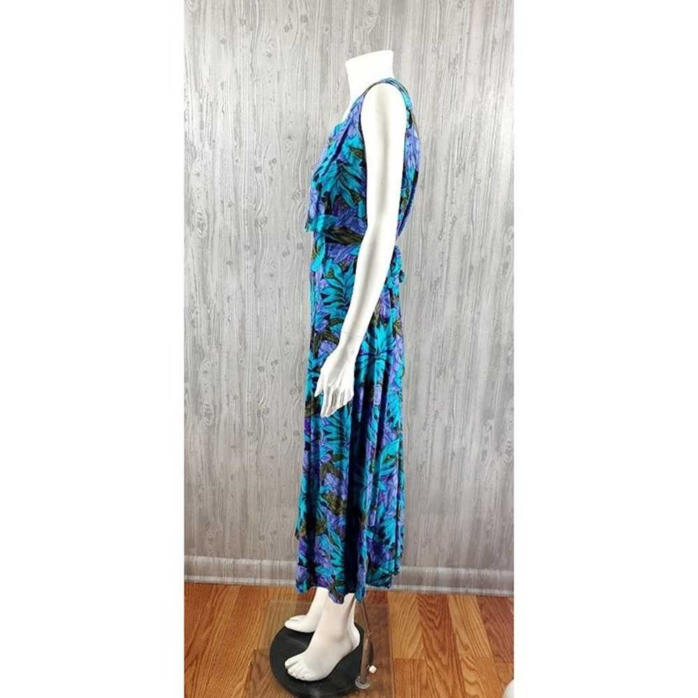 Long Blue Dress 90s Tropical Attached Vest Maxi D… - image 3