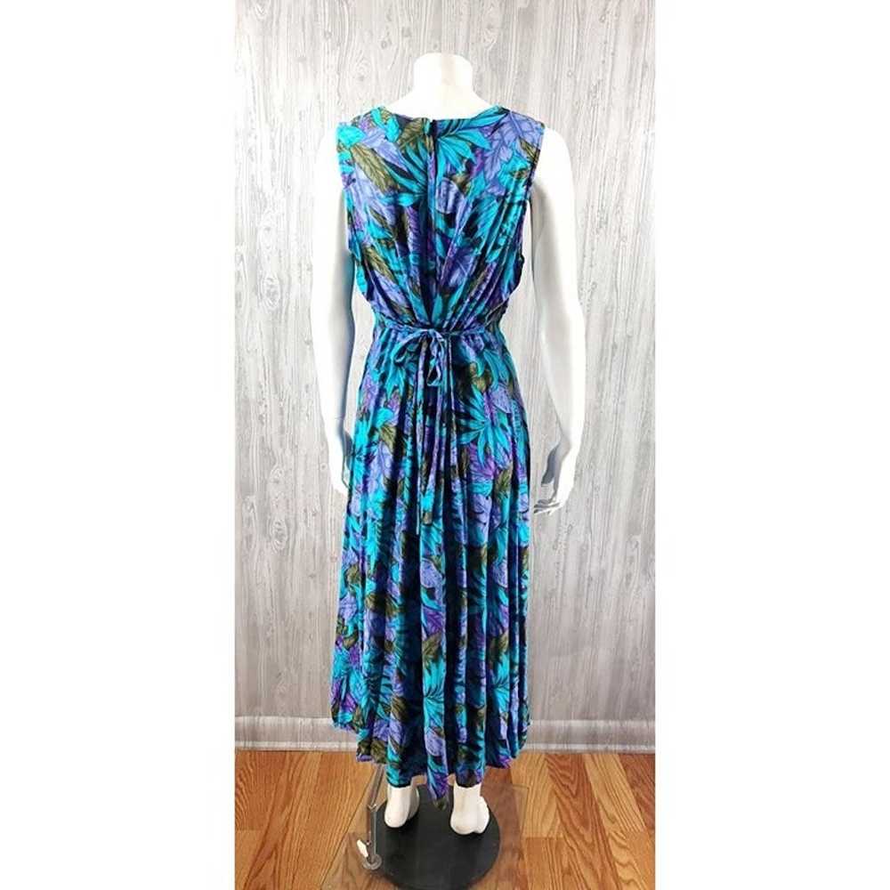 Long Blue Dress 90s Tropical Attached Vest Maxi D… - image 4