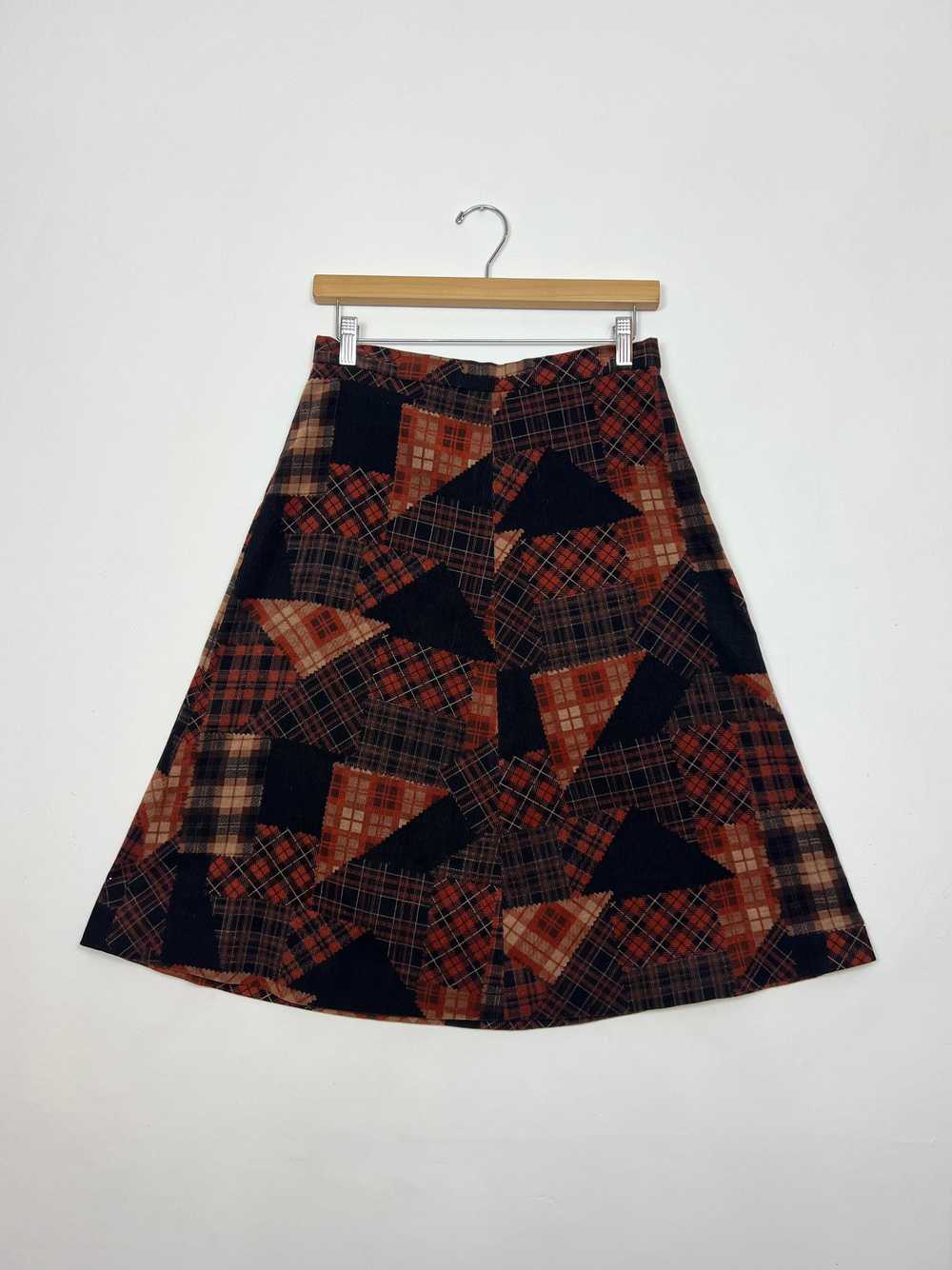 1970's Handmade Plaid Patchwork Printed Skirt - image 2