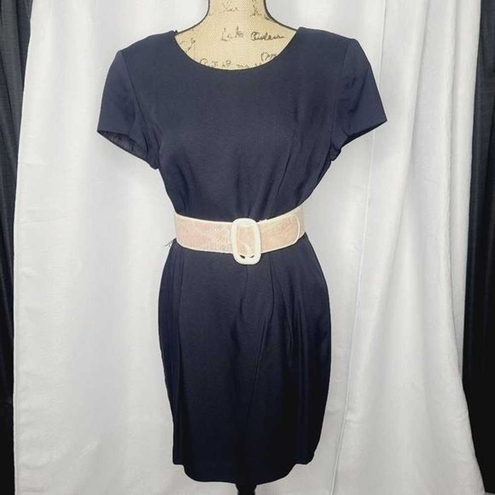 Vintage 90s Black Wednesday Shift Dress Button Up… - image 1