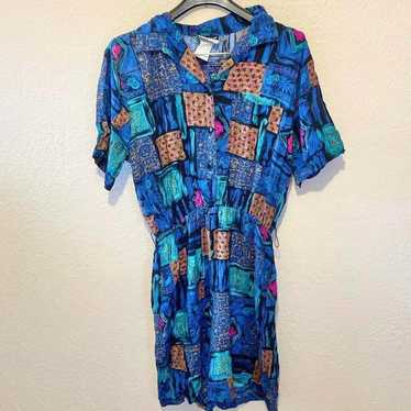 Vintage 90s abstract patchwork rayon romper fits l