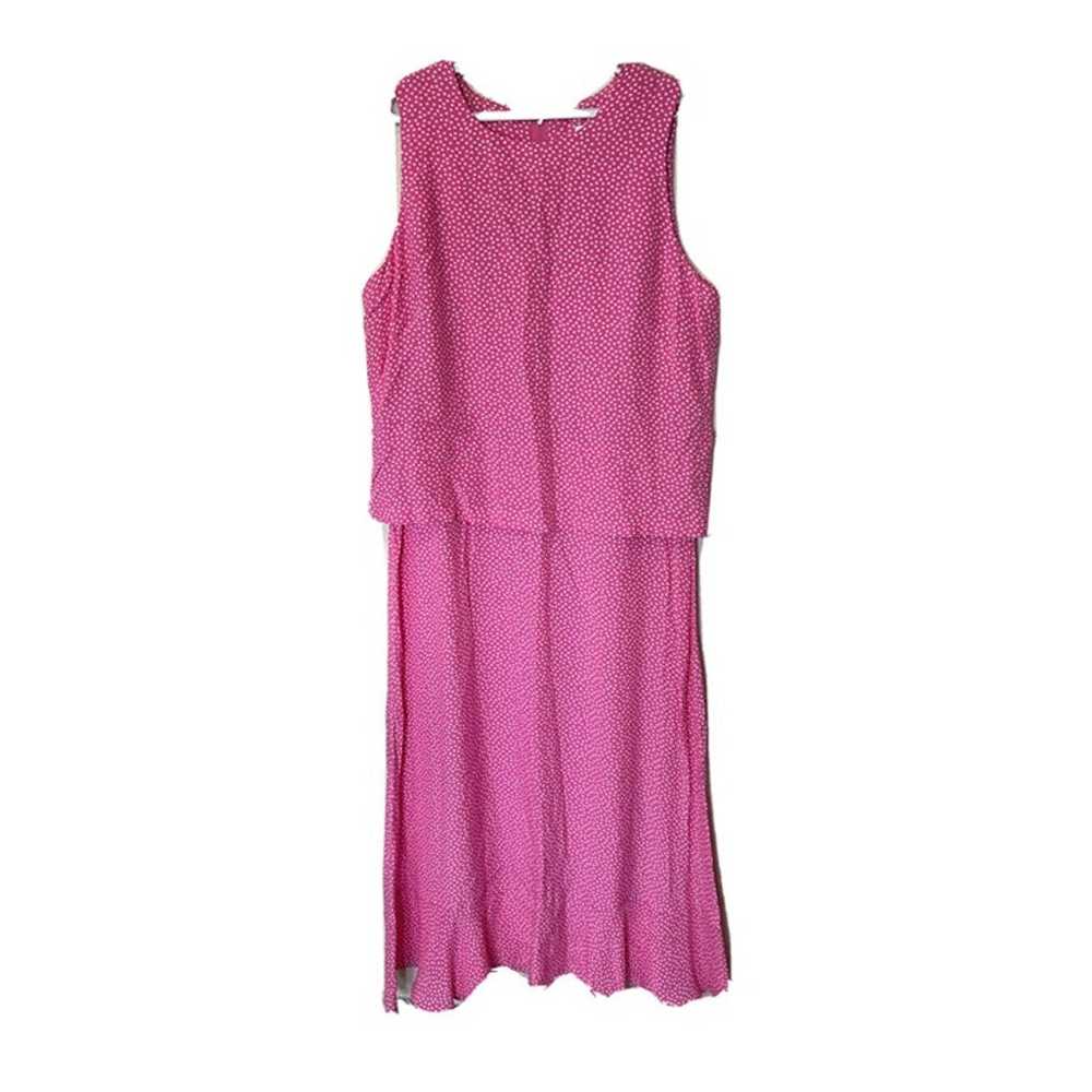 Vintage Womens 12 Pink Polka Dot Flowy Tiered Max… - image 2