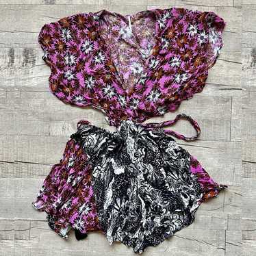 Free People Dark Star Floral Wrap Cut Out Purple … - image 1