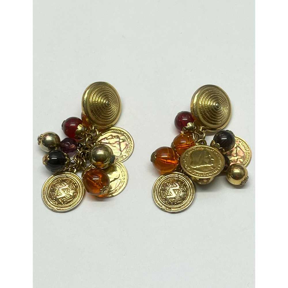 Vintage Vintage beaded coin earrings - image 2