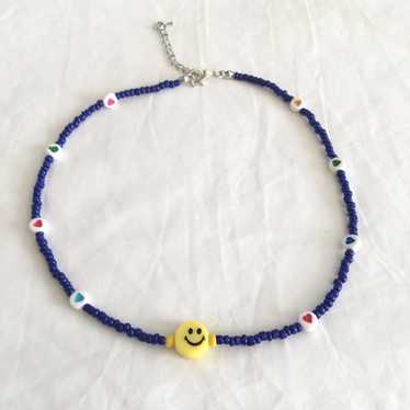 Vintage Beaded funky smile face necklace - image 1