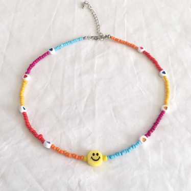 Vintage Beaded funky smile face necklace