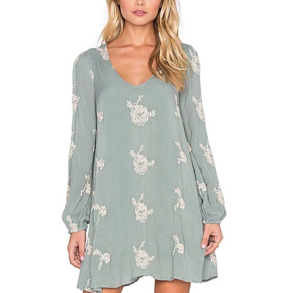 Free People Misty Green Emma Embroidered Dress M - image 8
