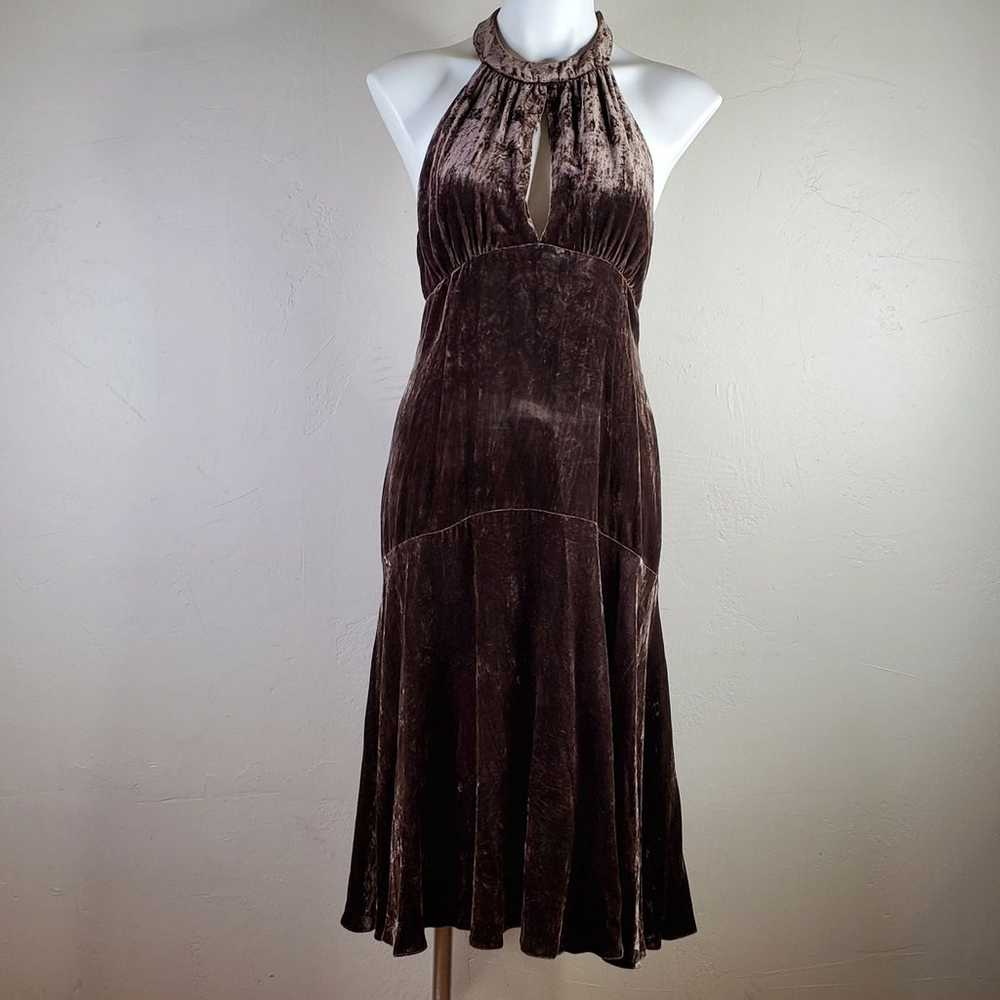 Michael Kors Brown Velvet Halter Dress 8 - image 2