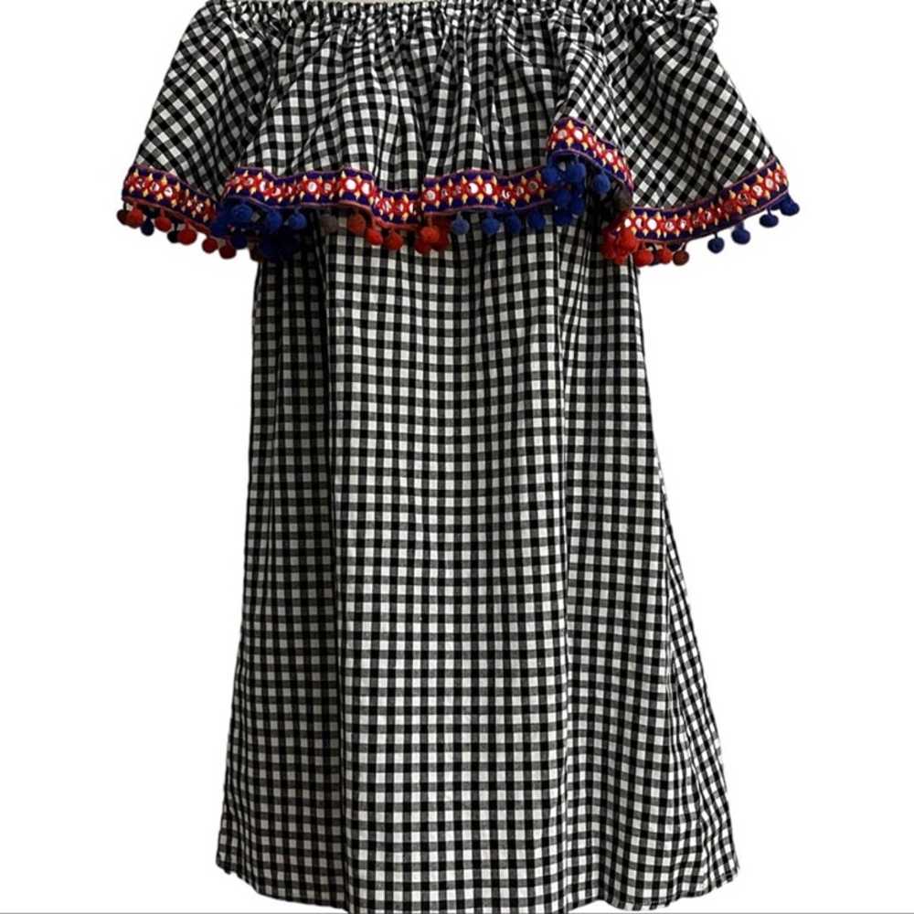 America and Beyond checkered boho off shoulder wi… - image 2