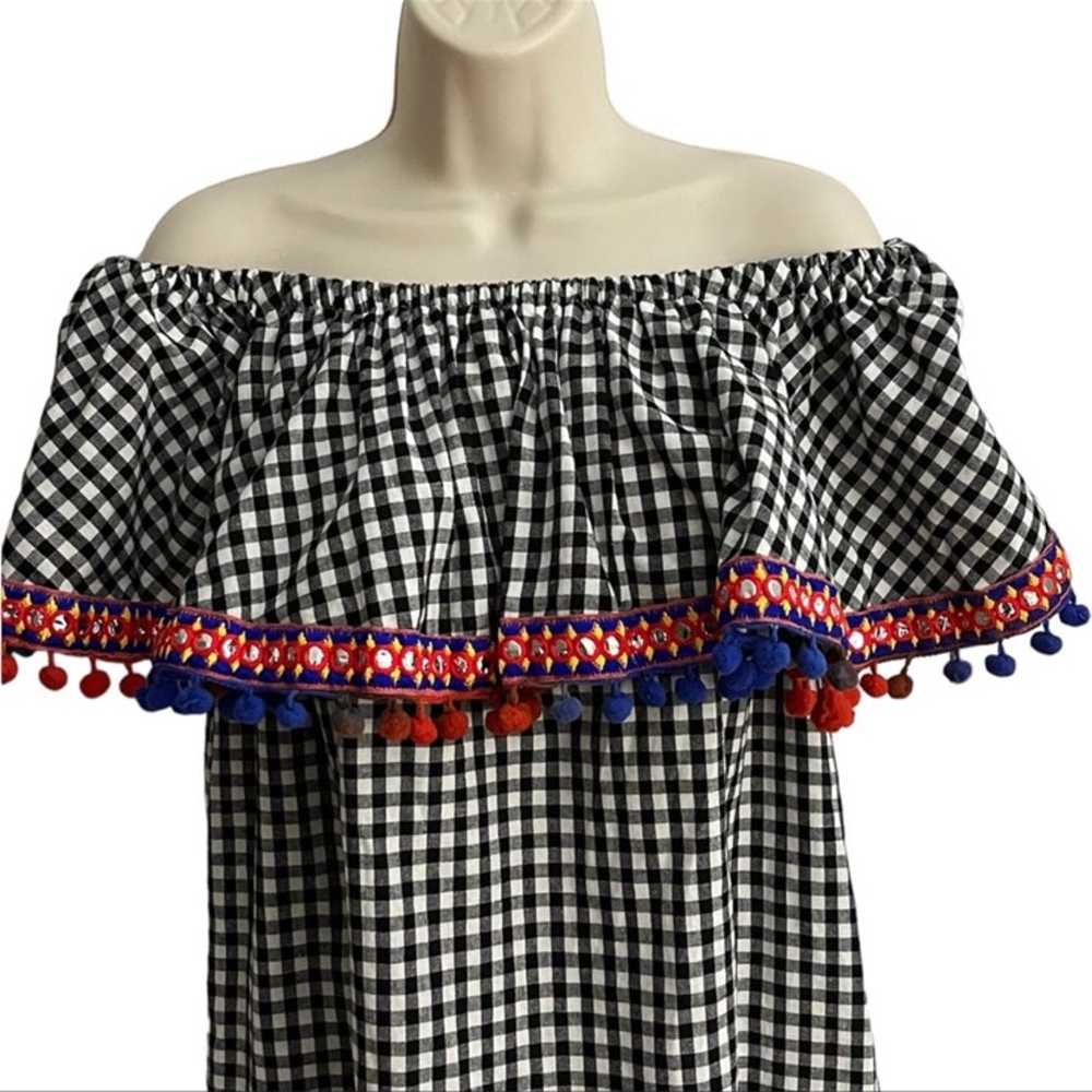 America and Beyond checkered boho off shoulder wi… - image 8