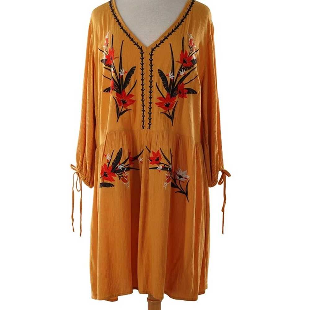 City Chic XS Sz 14 Golden Embroidered Dress Above… - image 2