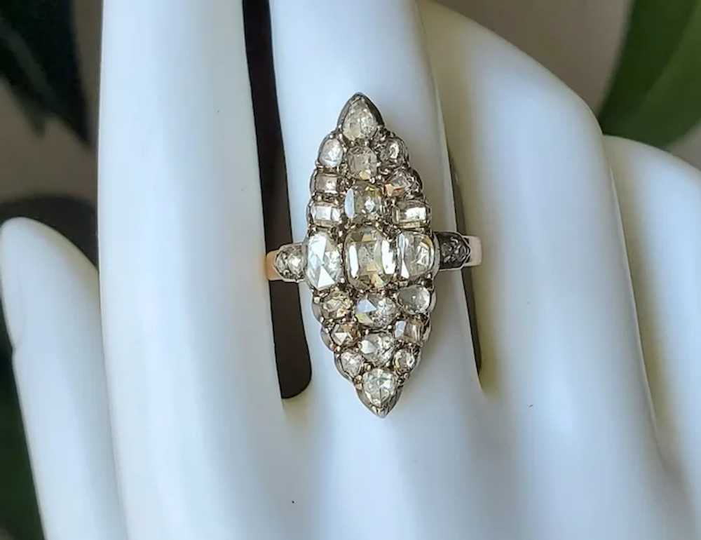 Antique 18K Old Rose Cut Diamond Navette Ring - image 12
