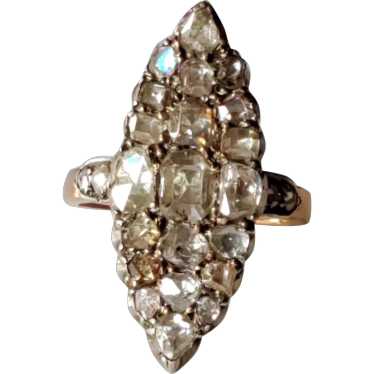 Antique 18K Old Rose Cut Diamond Navette Ring - image 1