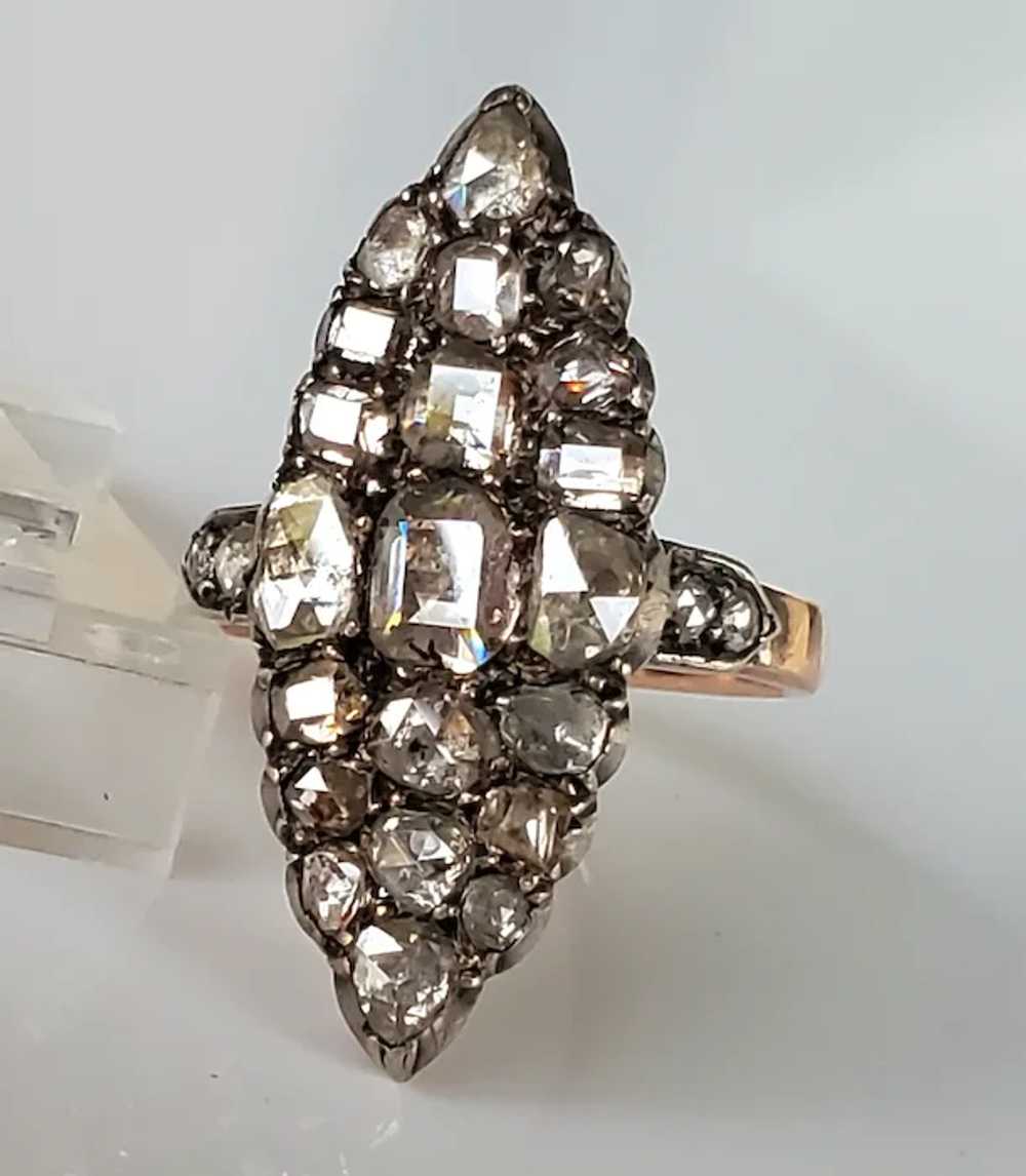 Antique 18K Old Rose Cut Diamond Navette Ring - image 2