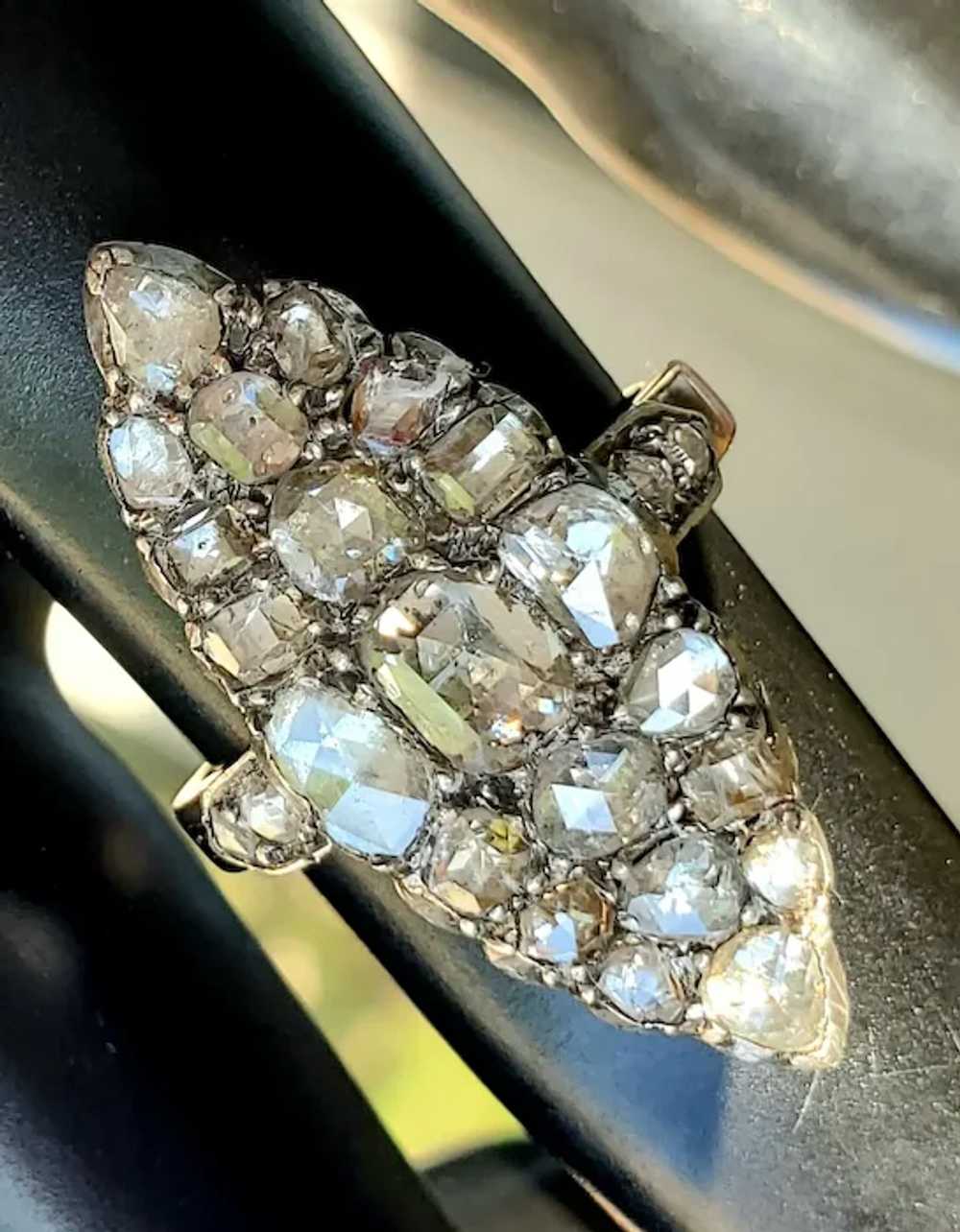 Antique 18K Old Rose Cut Diamond Navette Ring - image 6