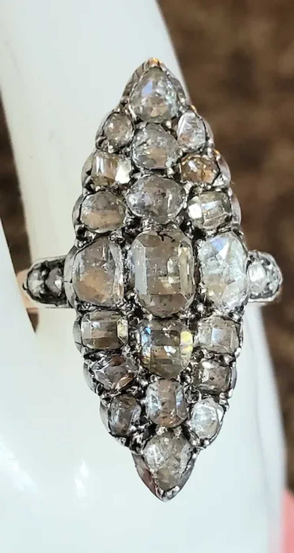 Antique 18K Old Rose Cut Diamond Navette Ring - image 7