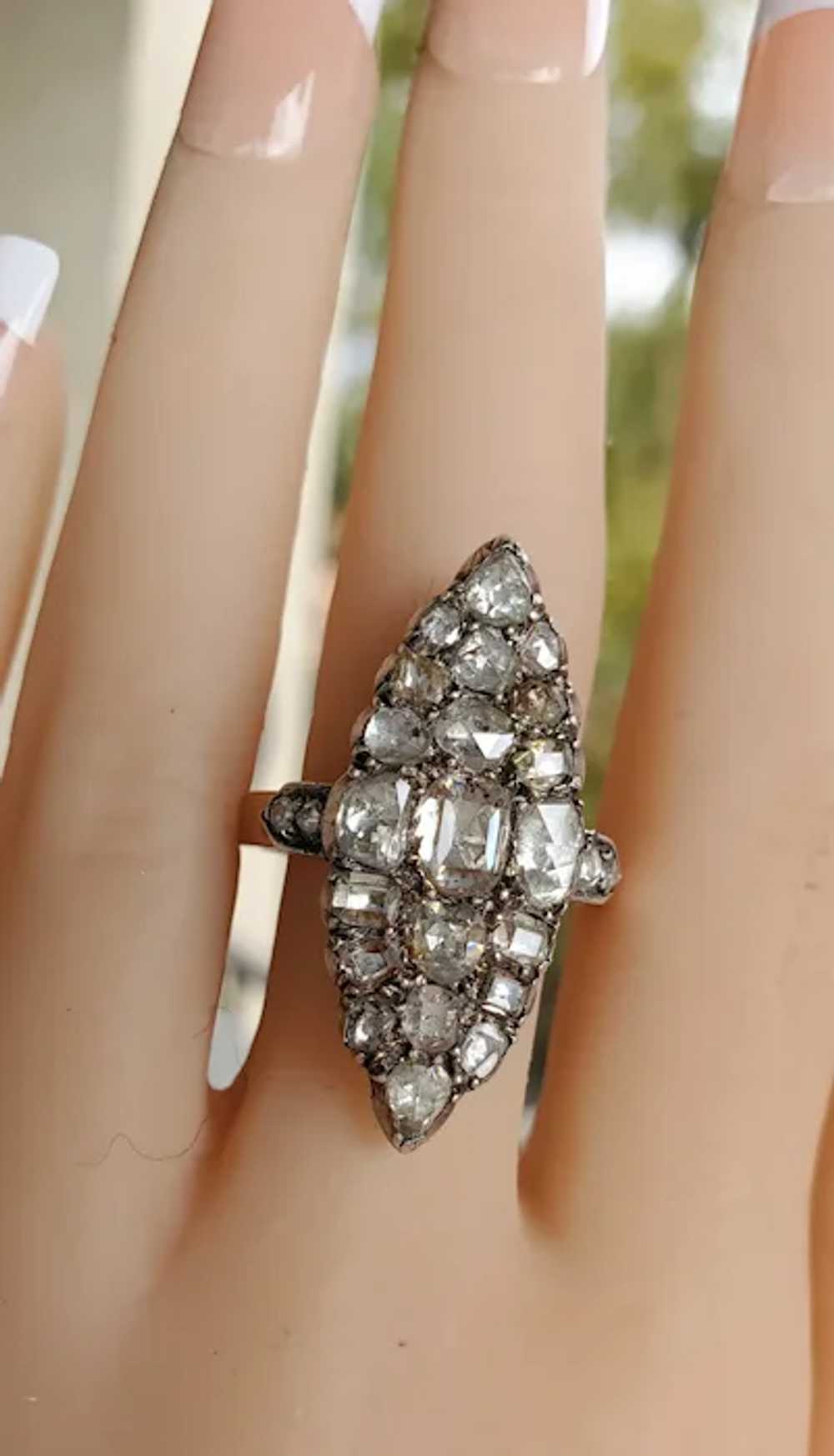 Antique 18K Old Rose Cut Diamond Navette Ring - image 8