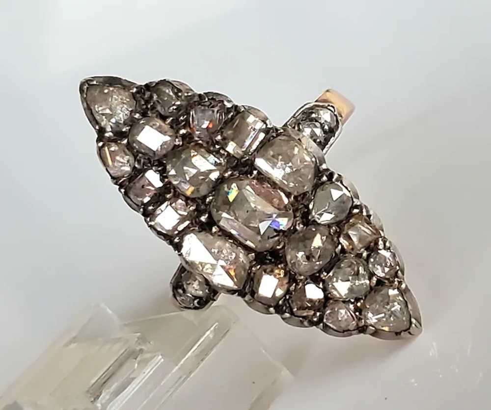 Antique 18K Old Rose Cut Diamond Navette Ring - image 9