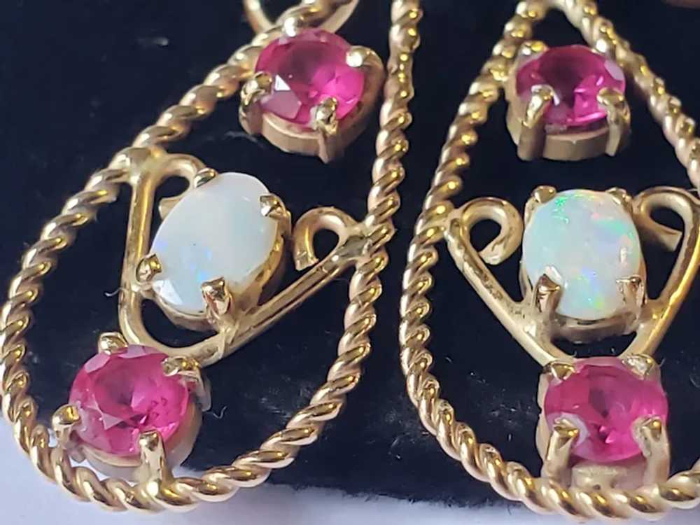 14k Gold Opal and Ruby Vintage Earrings - image 10