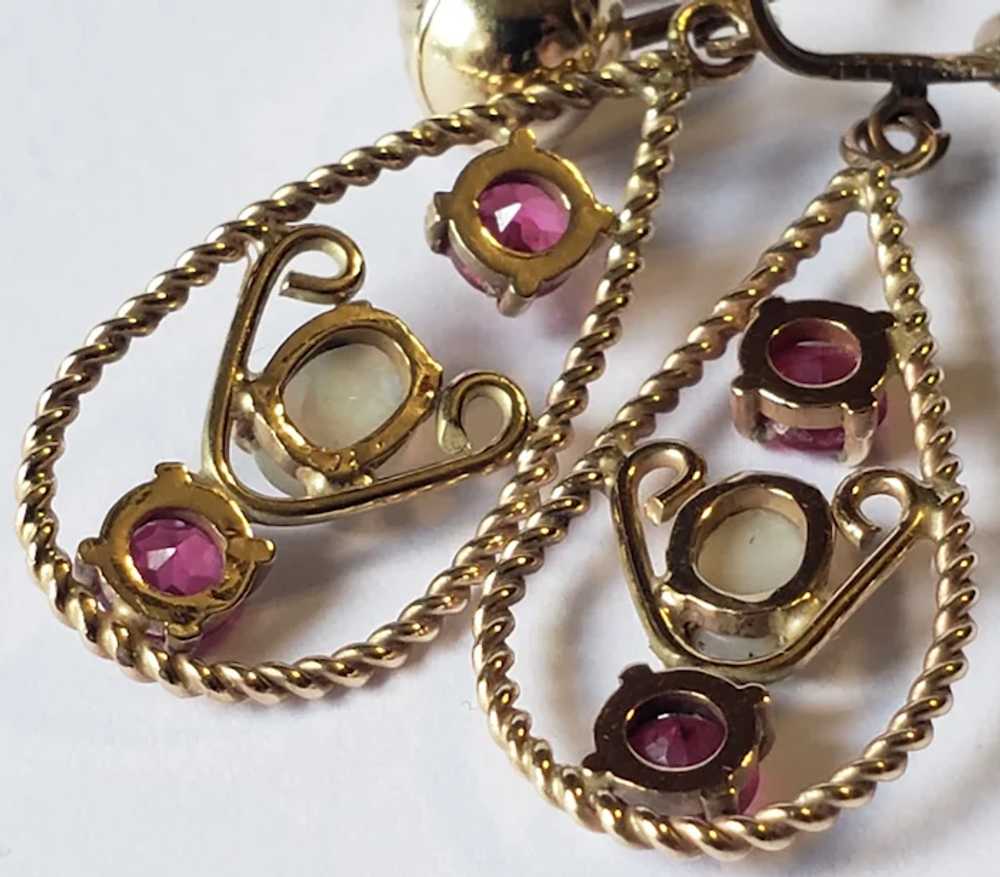 14k Gold Opal and Ruby Vintage Earrings - image 12