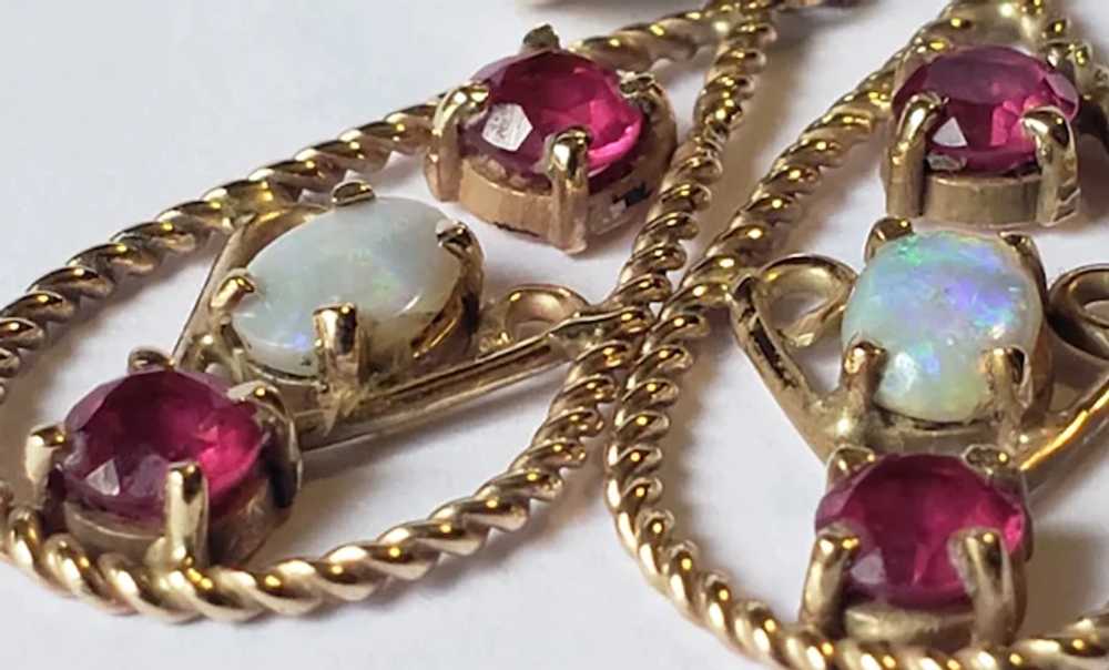 14k Gold Opal and Ruby Vintage Earrings - image 2