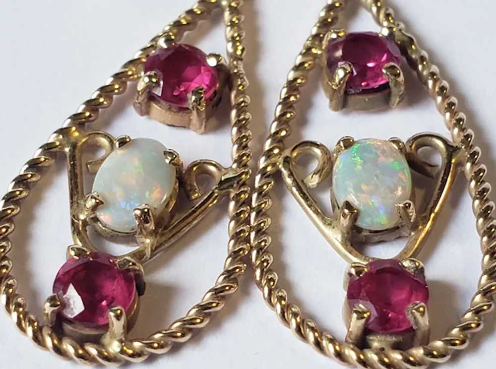 14k Gold Opal and Ruby Vintage Earrings - image 3