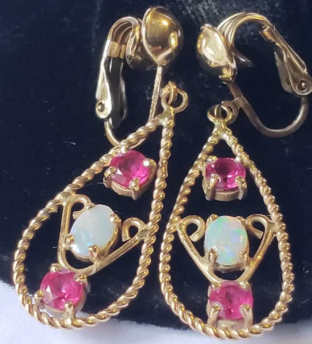 14k Gold Opal and Ruby Vintage Earrings - image 5