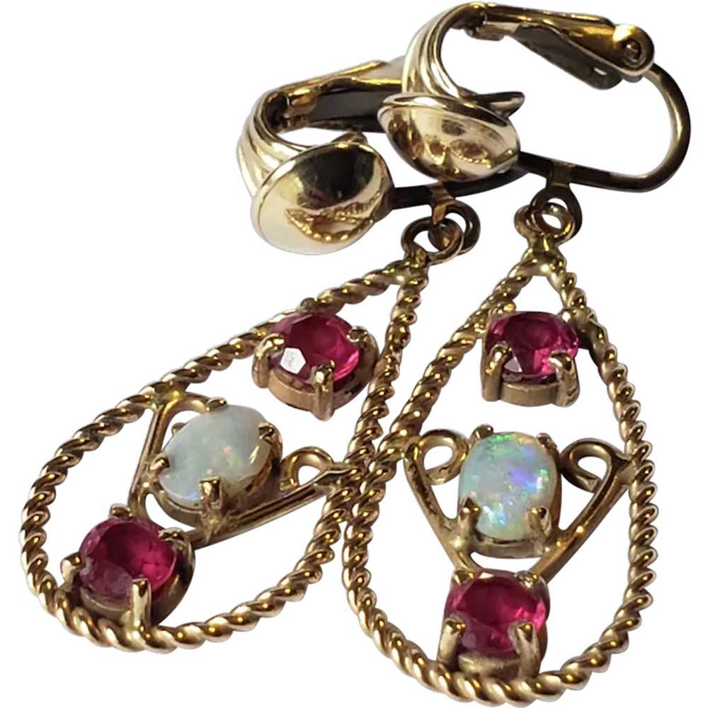 14k Gold Opal and Ruby Vintage Earrings - image 6