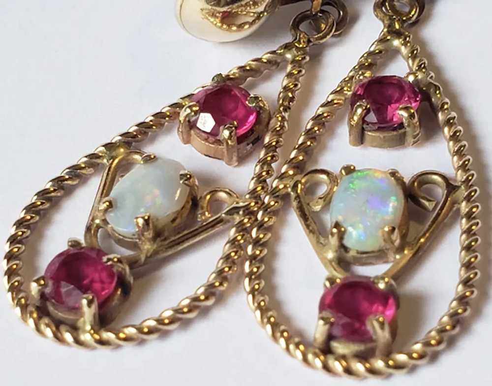 14k Gold Opal and Ruby Vintage Earrings - image 7