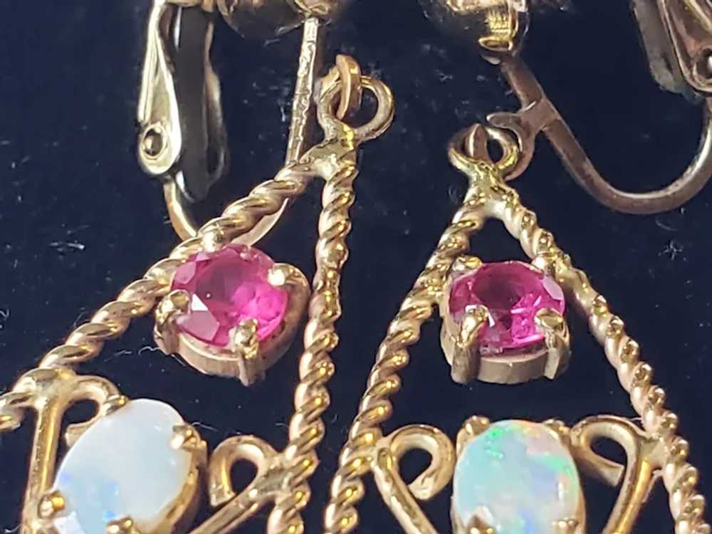 14k Gold Opal and Ruby Vintage Earrings - image 8