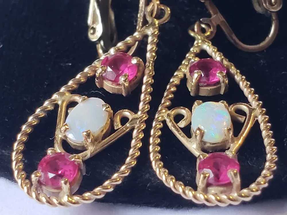 14k Gold Opal and Ruby Vintage Earrings - image 9