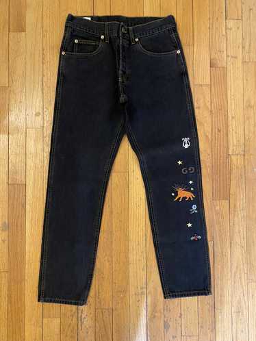 Gucci $1,400 Black Logo Embroidered Denim Jeans