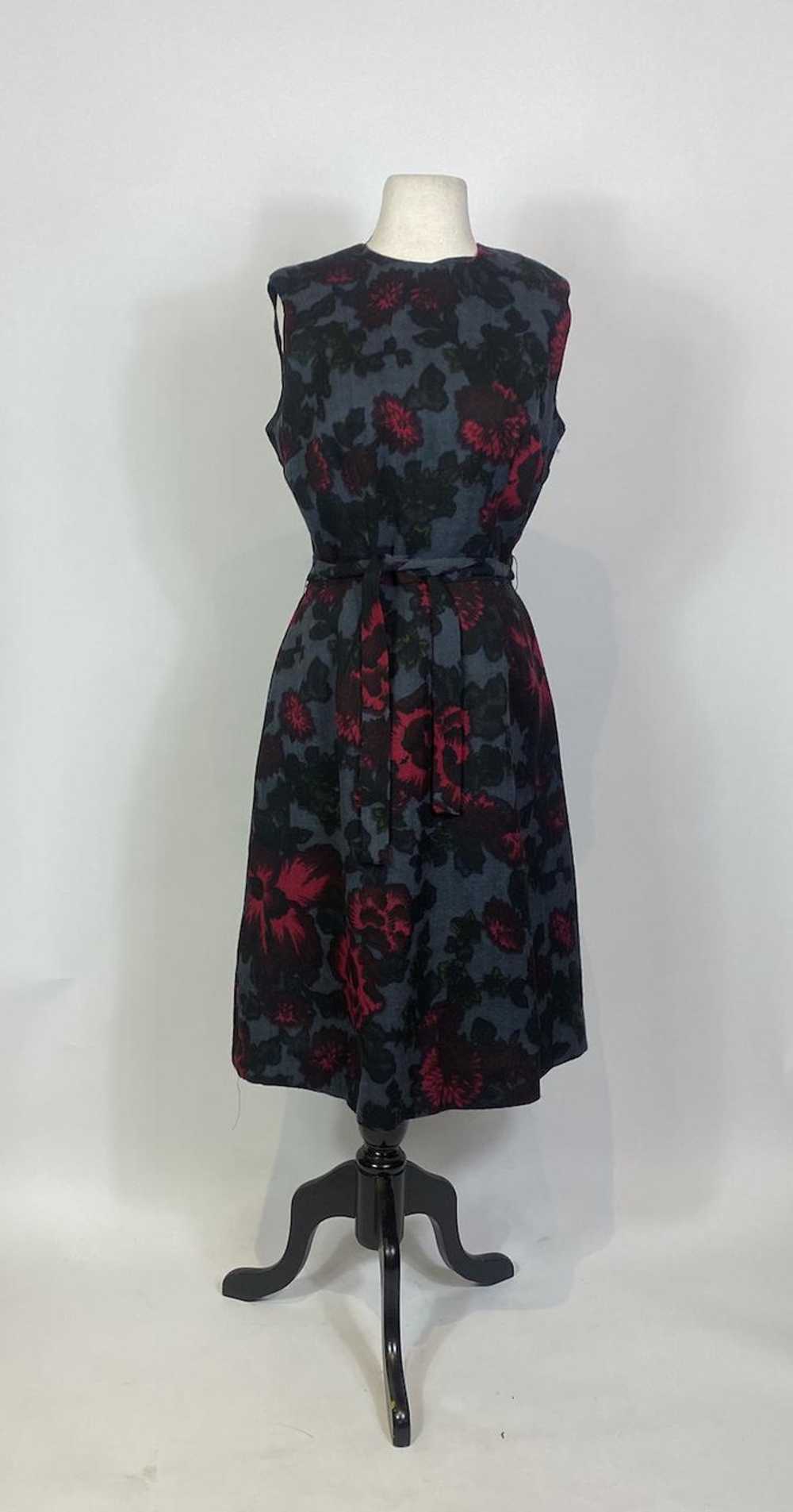 1950s - 1960s Woven Wool Floral Print Cocktail Dr… - image 1