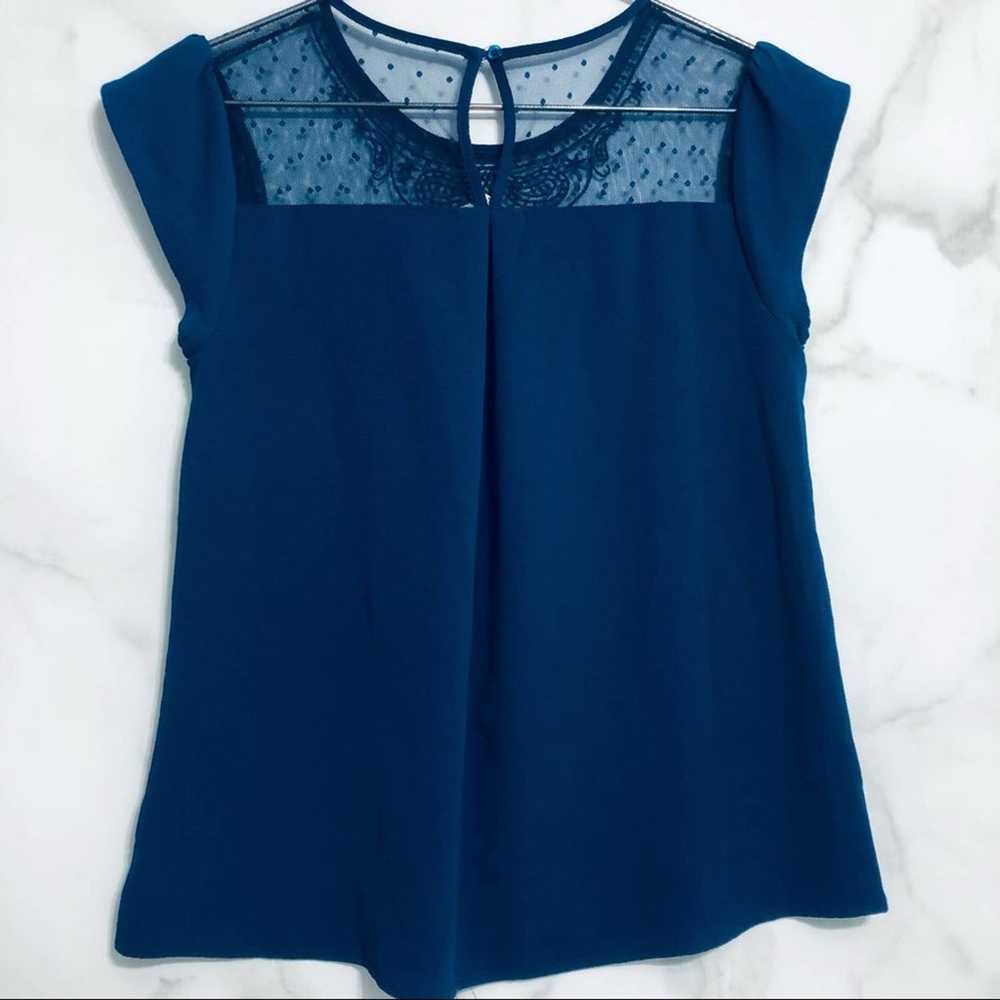 Lace ruffle blouse Victorian vibe cobalt blue emb… - image 10
