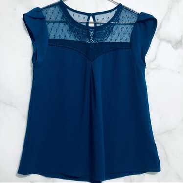 Lace ruffle blouse Victorian vibe cobalt blue emb… - image 1