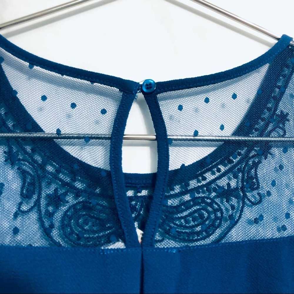 Lace ruffle blouse Victorian vibe cobalt blue emb… - image 2