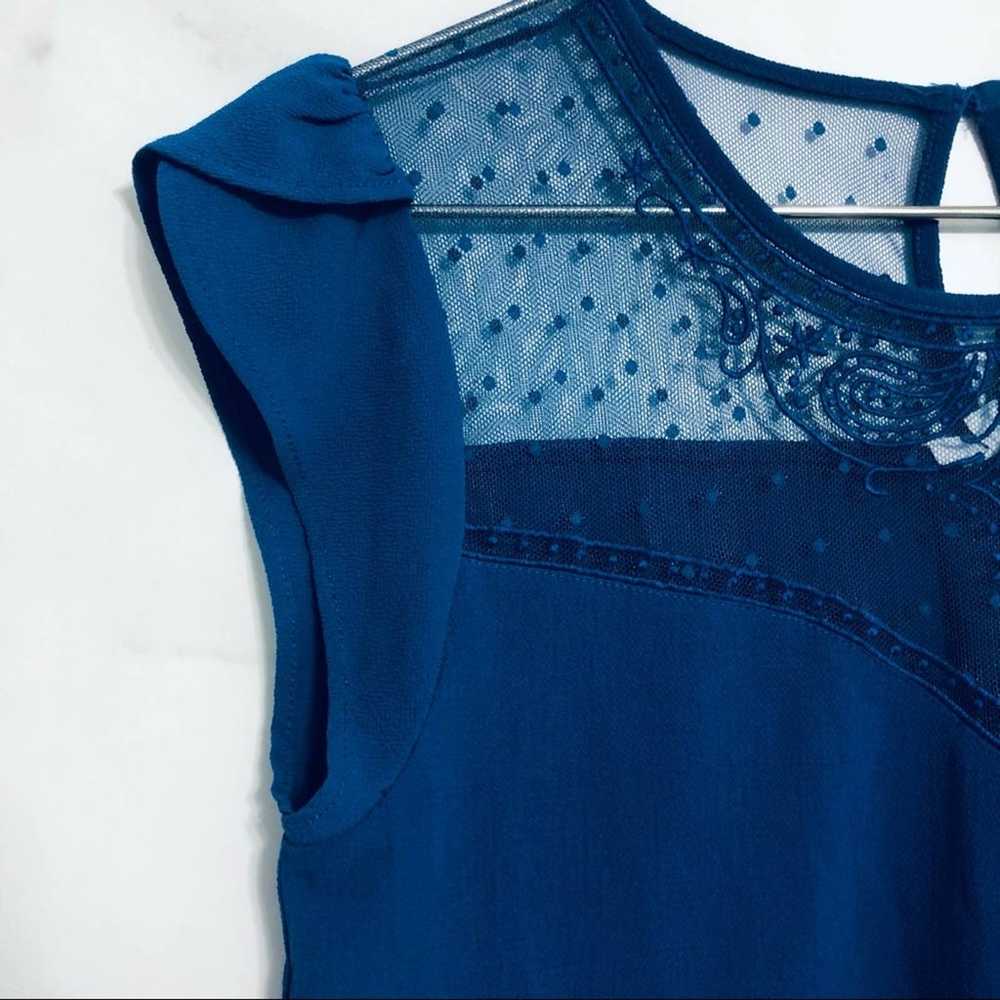 Lace ruffle blouse Victorian vibe cobalt blue emb… - image 4
