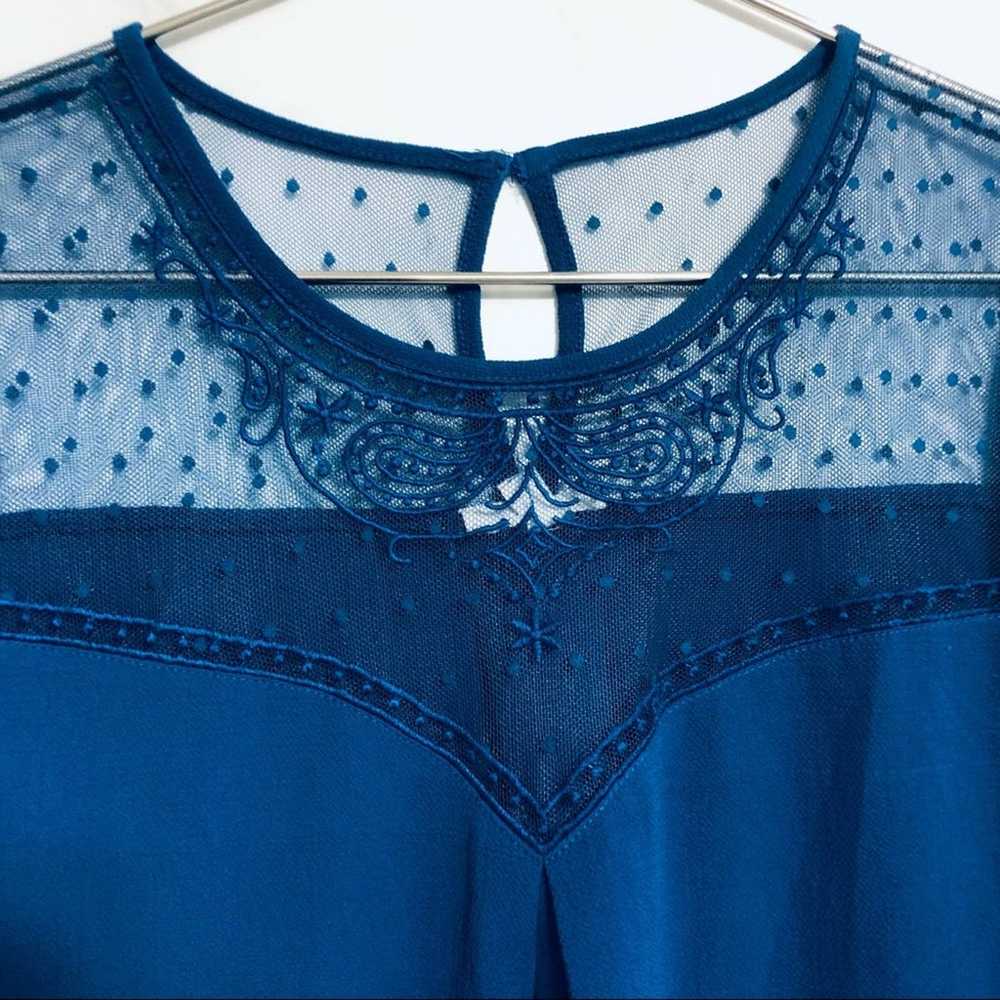 Lace ruffle blouse Victorian vibe cobalt blue emb… - image 5